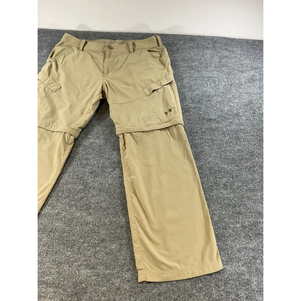 Under Armour Convertible Pants 38x32 Tan Khaki Zip Off Hiking Cargo Lightweight